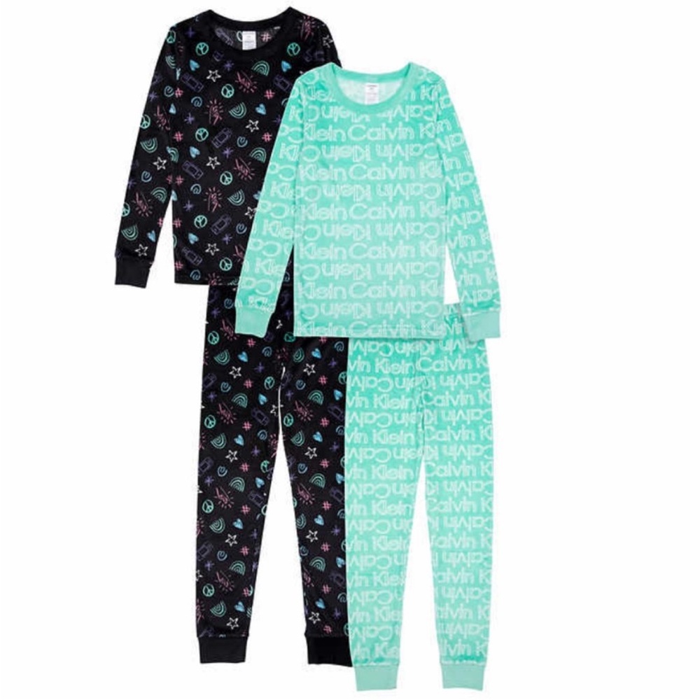 NWT Calvin Klein Kids Youth Girls 4-piece Pajama Set GREEN
